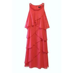 Elegant Red Layered Knee-Length Dress